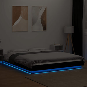 Πλαίσιο Κρεβατιού με LED Μαύρο 150 x 200 εκ. Επεξεργ. Ξύλο
