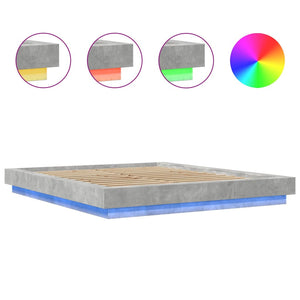 Πλαίσιο Κρεβατιού με LED Γκρι Σκυρ. 150x200 εκ. Επεξ. Ξύλο