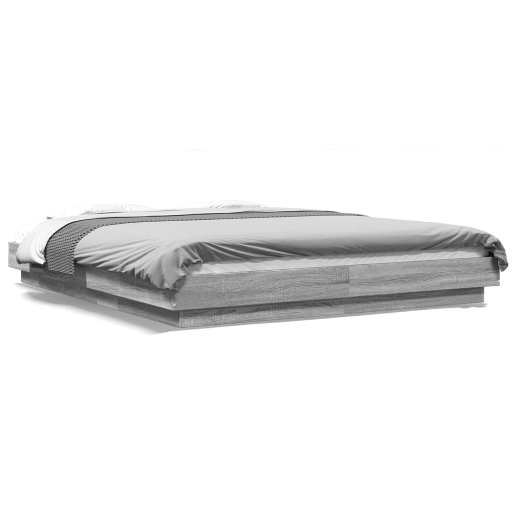 Πλαίσιο Κρεβατιού με LED Γκρι Sonoma 150x200εκ. Επεξ. Ξύλο