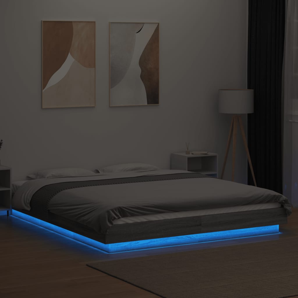 Πλαίσιο Κρεβατιού με LED Γκρι Sonoma 150x200εκ. Επεξ. Ξύλο