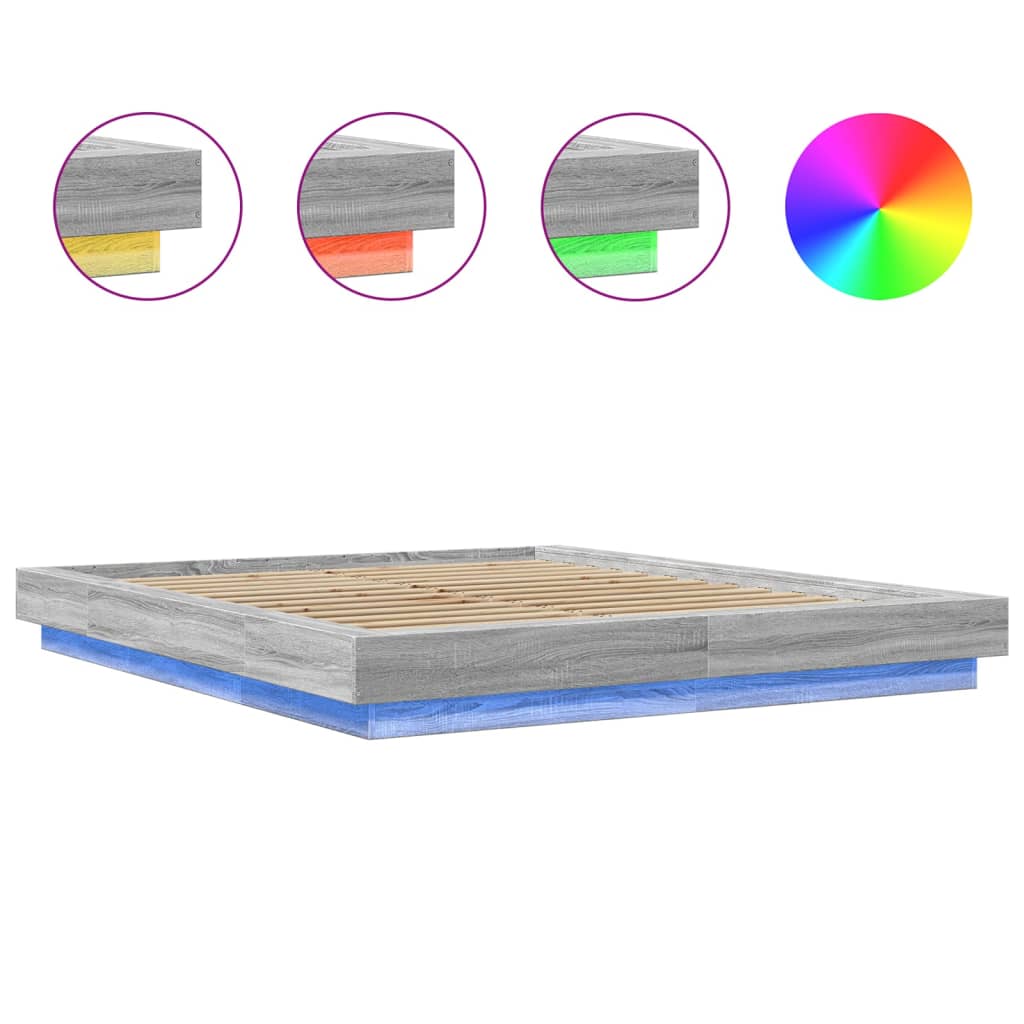 Πλαίσιο Κρεβατιού με LED Γκρι Sonoma 150x200εκ. Επεξ. Ξύλο