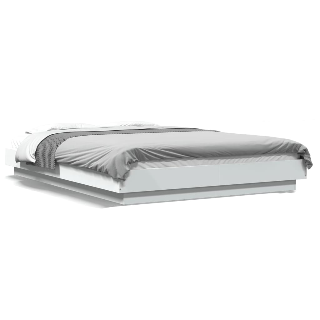 Πλαίσιο Κρεβατιού με Φώτα LED Λευκό 140x200 εκ. Επεξ. Ξύλο