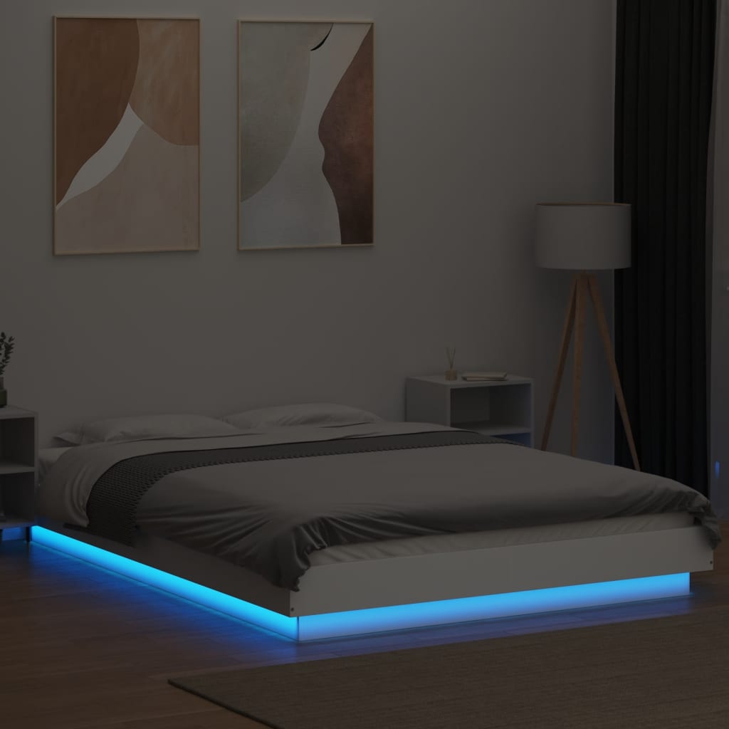 Πλαίσιο Κρεβατιού με Φώτα LED Λευκό 140x200 εκ. Επεξ. Ξύλο