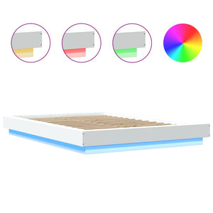 Πλαίσιο Κρεβατιού με Φώτα LED Λευκό 140x200 εκ. Επεξ. Ξύλο