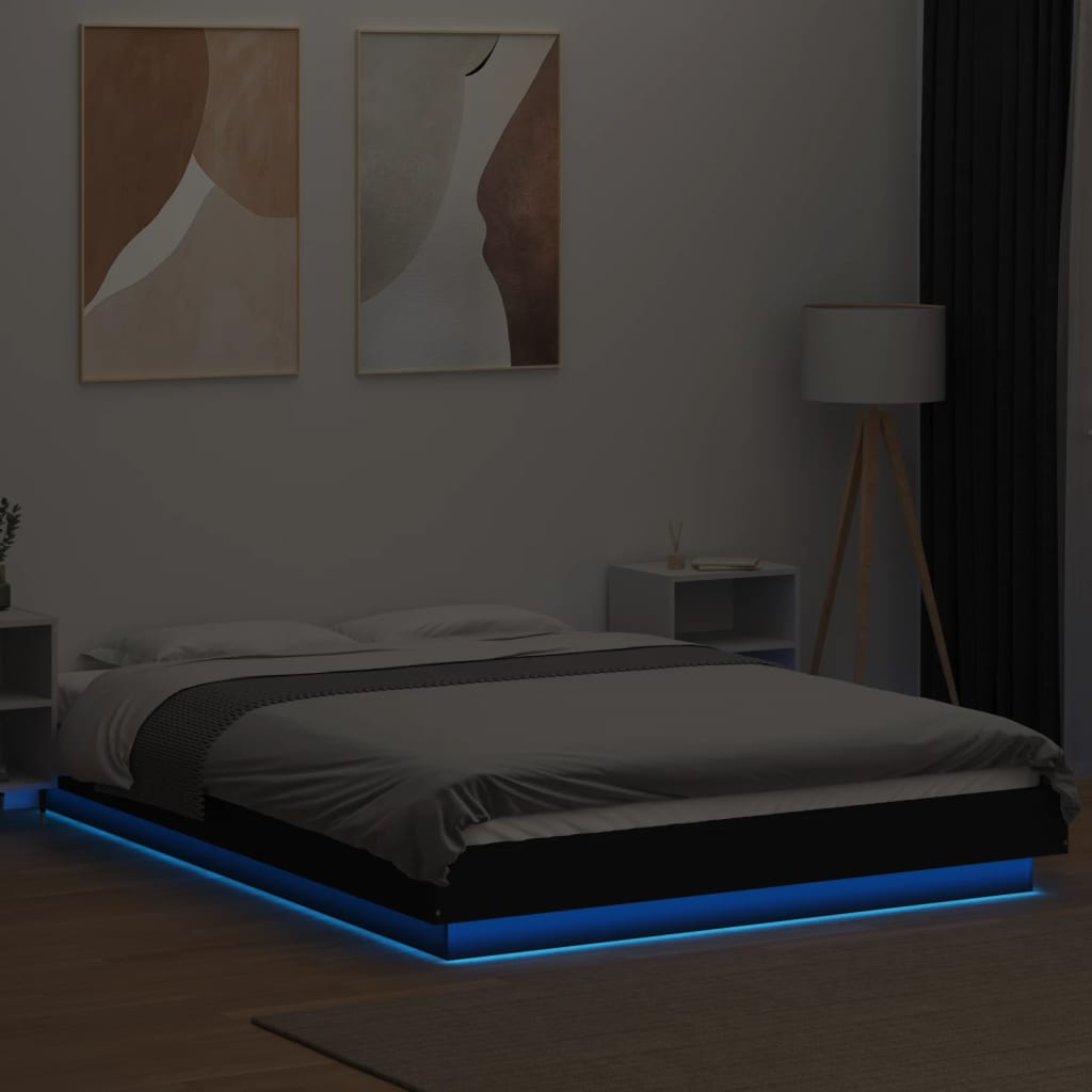 Πλαίσιο Κρεβατιού με Φώτα LED Μαύρο 140x200 εκ. Επεξ. Ξύλο