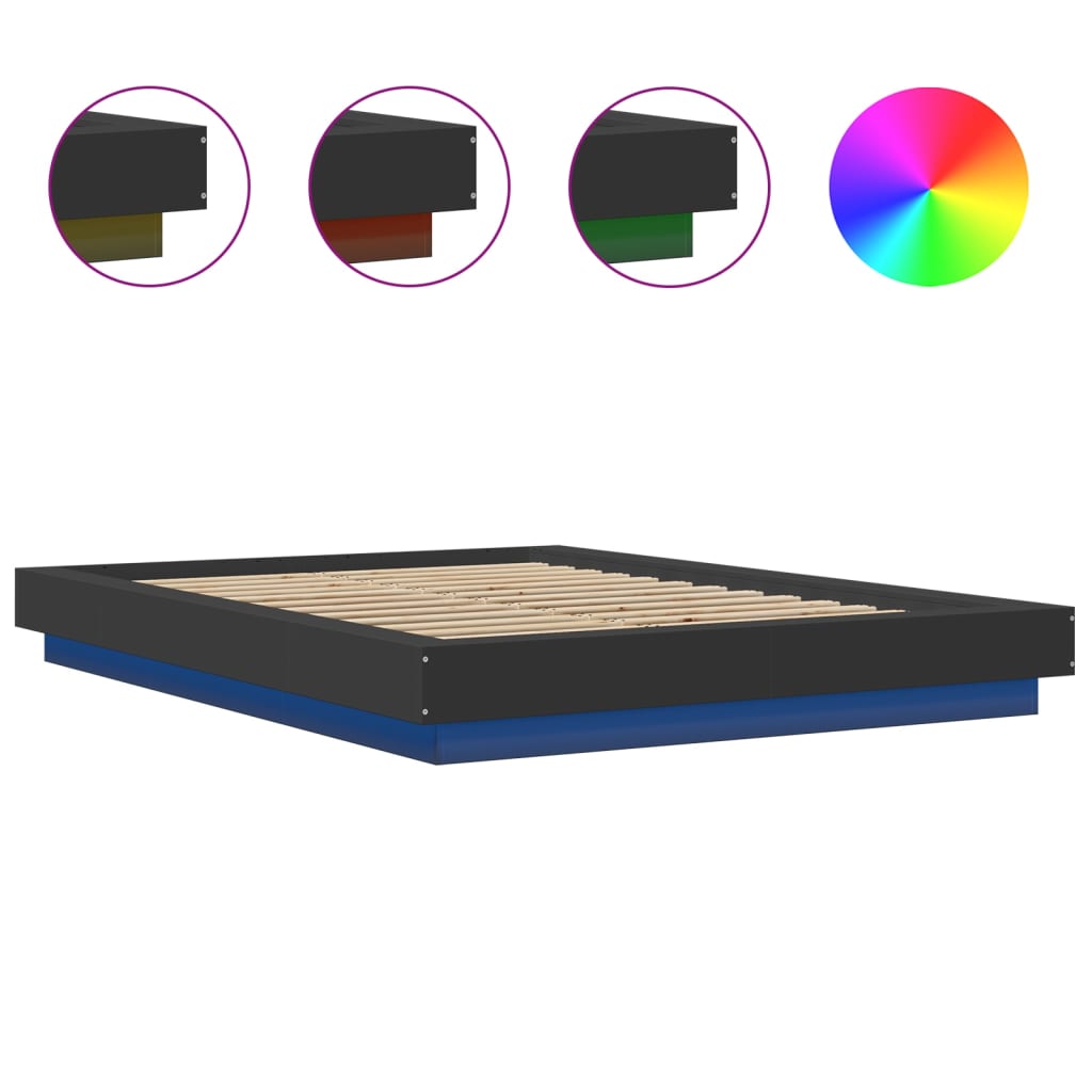 Πλαίσιο Κρεβατιού με Φώτα LED Μαύρο 140x200 εκ. Επεξ. Ξύλο