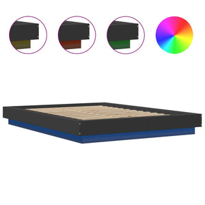 Πλαίσιο Κρεβατιού με Φώτα LED Μαύρο 140x200 εκ. Επεξ. Ξύλο