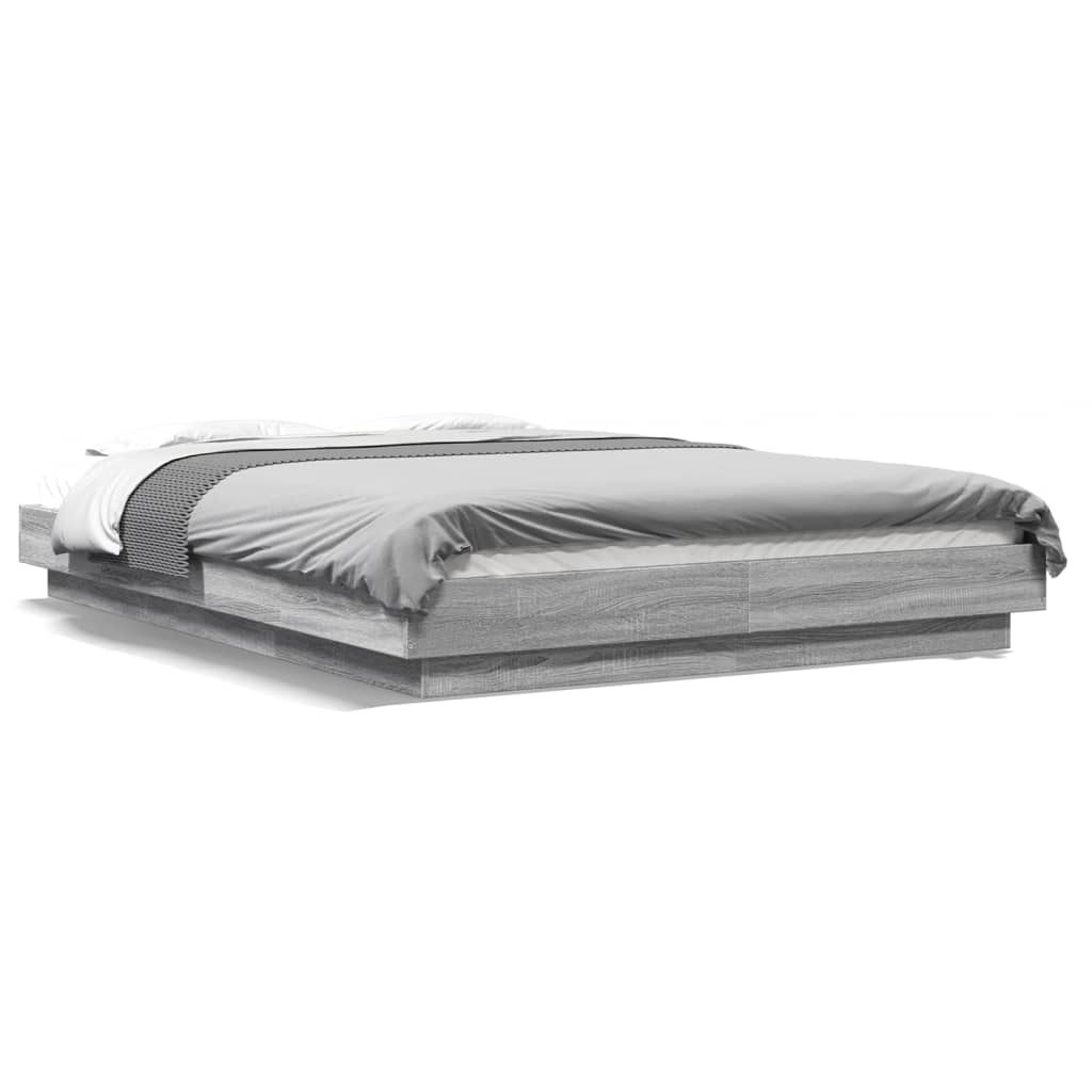 Πλαίσιο Κρεβατιού με Φώτα LED Γκρι sonoma 140x200εκ. Επεξ. Ξύλο