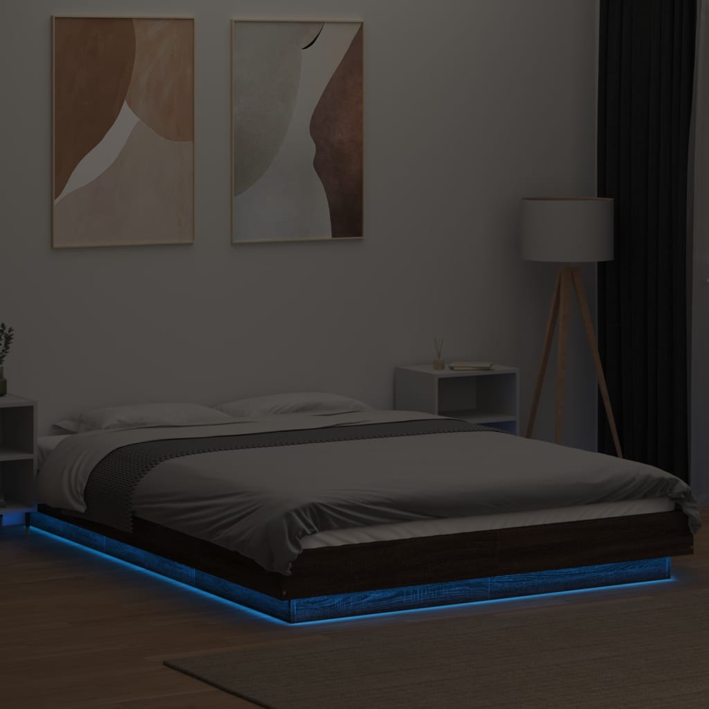 Πλαίσιο Κρεβατιού με Φώτα LED Καφέ δρυς 140x200 εκ. Επεξ. Ξύλο