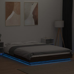 Πλαίσιο Κρεβατιού με Φώτα LED Καφέ δρυς 140x200 εκ. Επεξ. Ξύλο