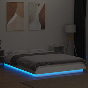 Πλαίσιο Κρεβατιού με LED Λευκό 140x190 εκ Επεξεργ. Ξύλο