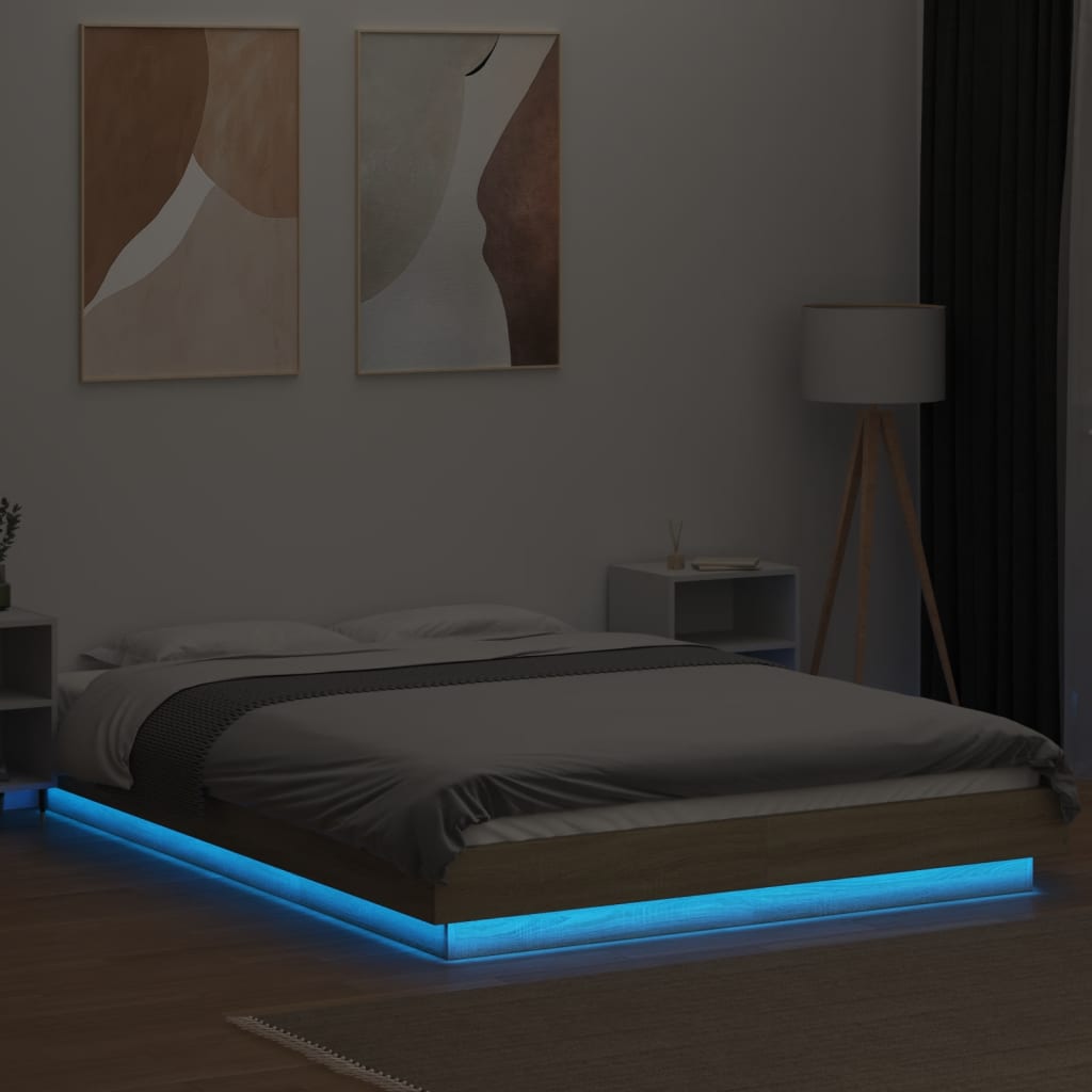 Πλαίσιο Κρεβατιού με Φώτα LED Sonoma Δρυς 140x190εκ. Επεξ. Ξύλο