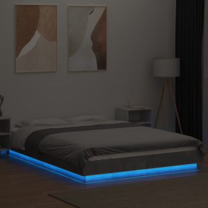 Πλαίσιο Κρεβατιού με LED Γκρι Σκυρ. 140x190 εκ. Επεξ. Ξύλο