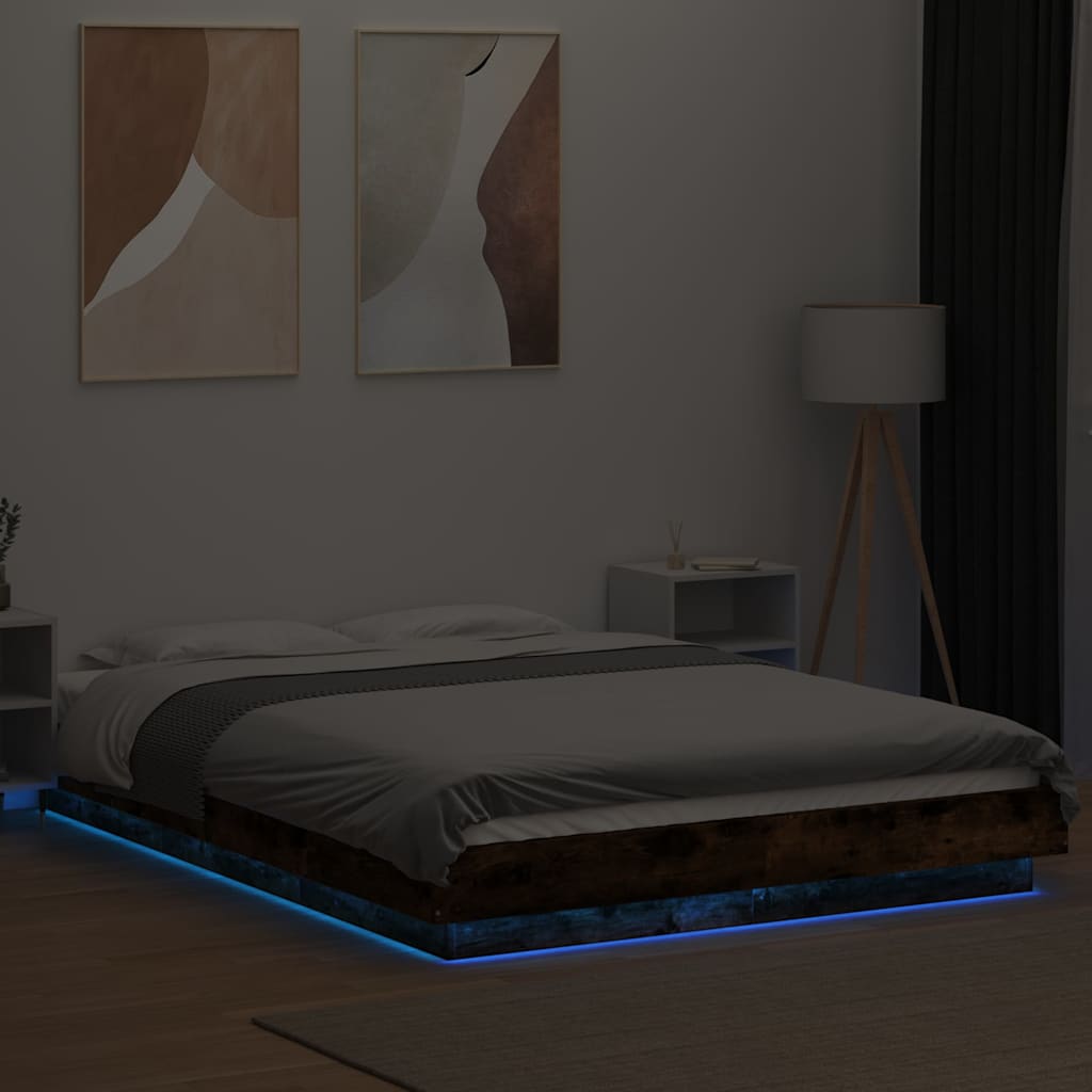 Πλαίσιο Κρεβατιού με LED Καπνιστή δρυς 140x190 εκ.Επεξ. Ξύλο