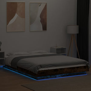 Πλαίσιο Κρεβατιού με LED Καπνιστή δρυς 140x190 εκ.Επεξ. Ξύλο