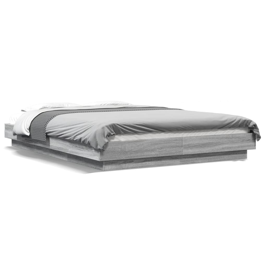 Πλαίσιο Κρεβατιού με Φώτα LED Γκρι sonoma 140x190εκ. Επεξ. Ξύλο