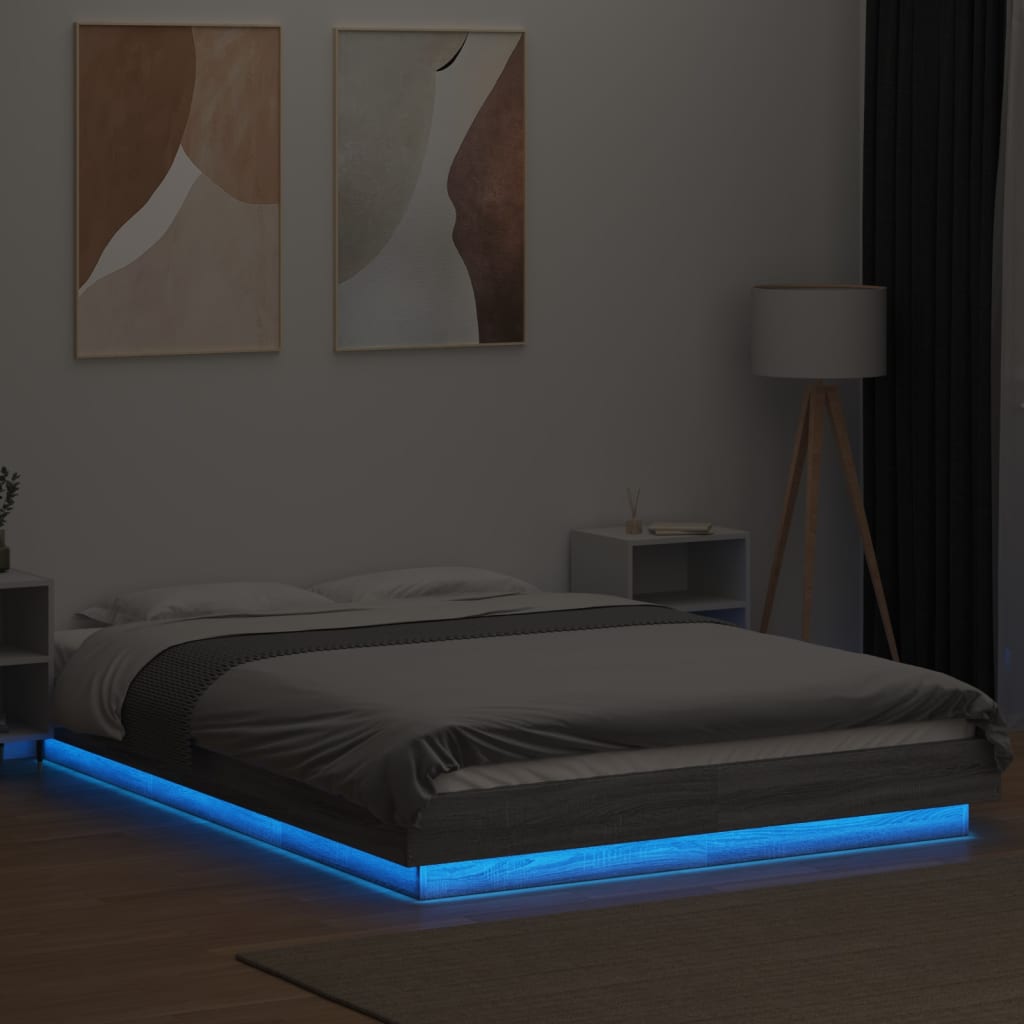 Πλαίσιο Κρεβατιού με Φώτα LED Γκρι sonoma 140x190εκ. Επεξ. Ξύλο