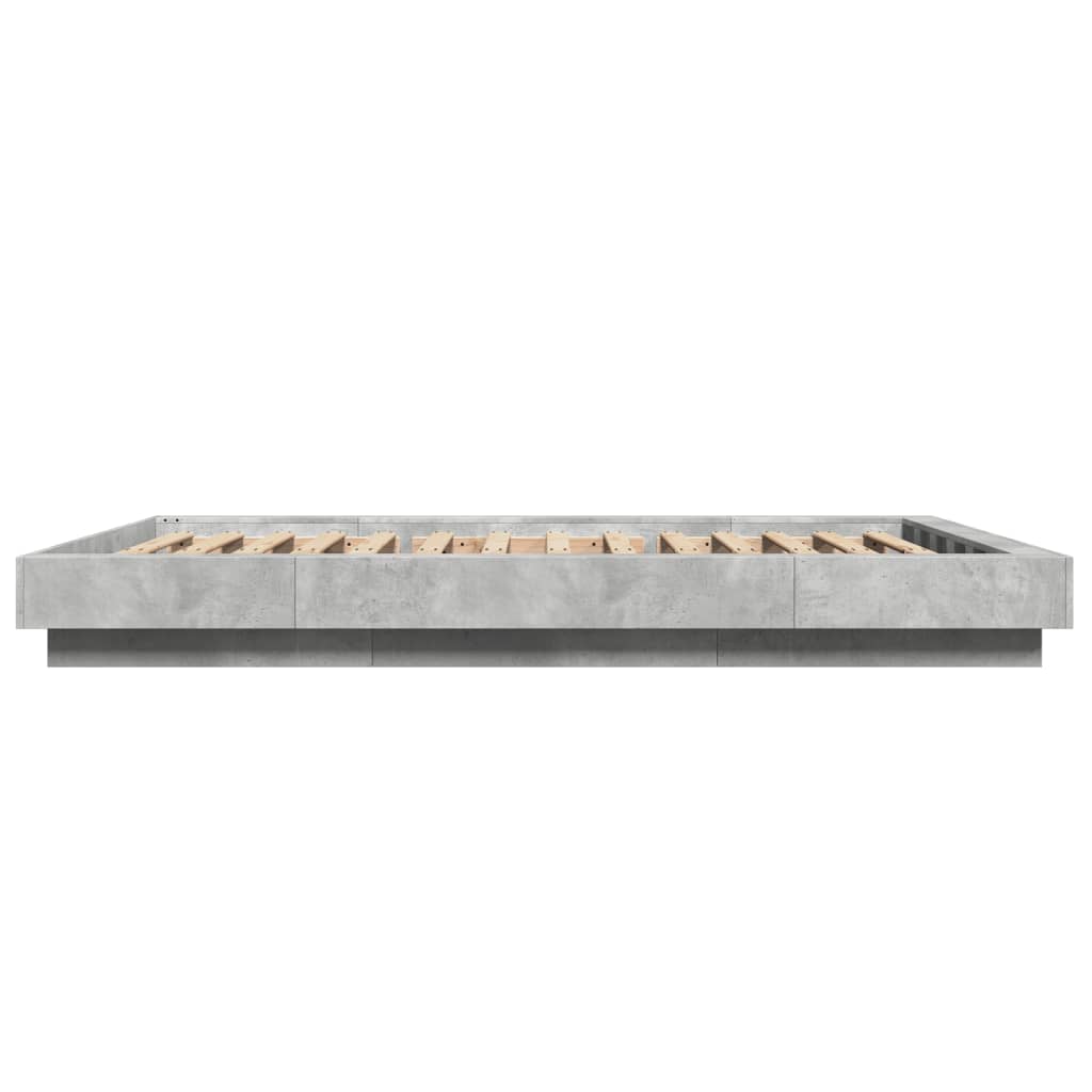 Πλαίσιο Κρεβατιού με Φώτα LED Γκρι Σκυρ. 135x190 εκ. Επεξ. Ξύλο