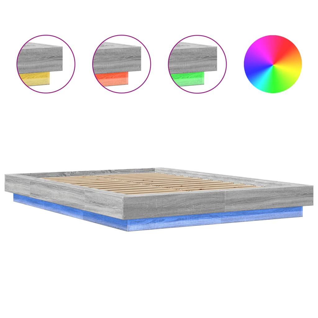 Πλαίσιο Κρεβατιού με LED Γκρι Sonoma 135x190εκ. Επεξ. Ξύλο