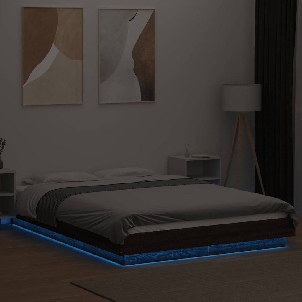 Πλαίσιο Κρεβατιού με LED Καφέ Δρυς 135x190εκ. Επεξ. Ξύλο