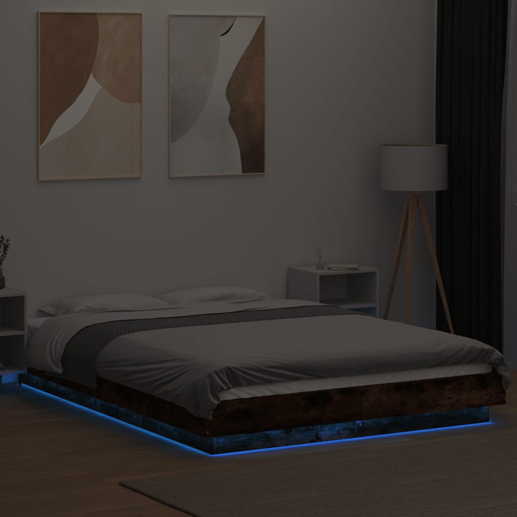 Πλαίσιο Κρεβατιού με LED Καπνιστή δρυς120x190εκ.Επεξ. Ξύλο