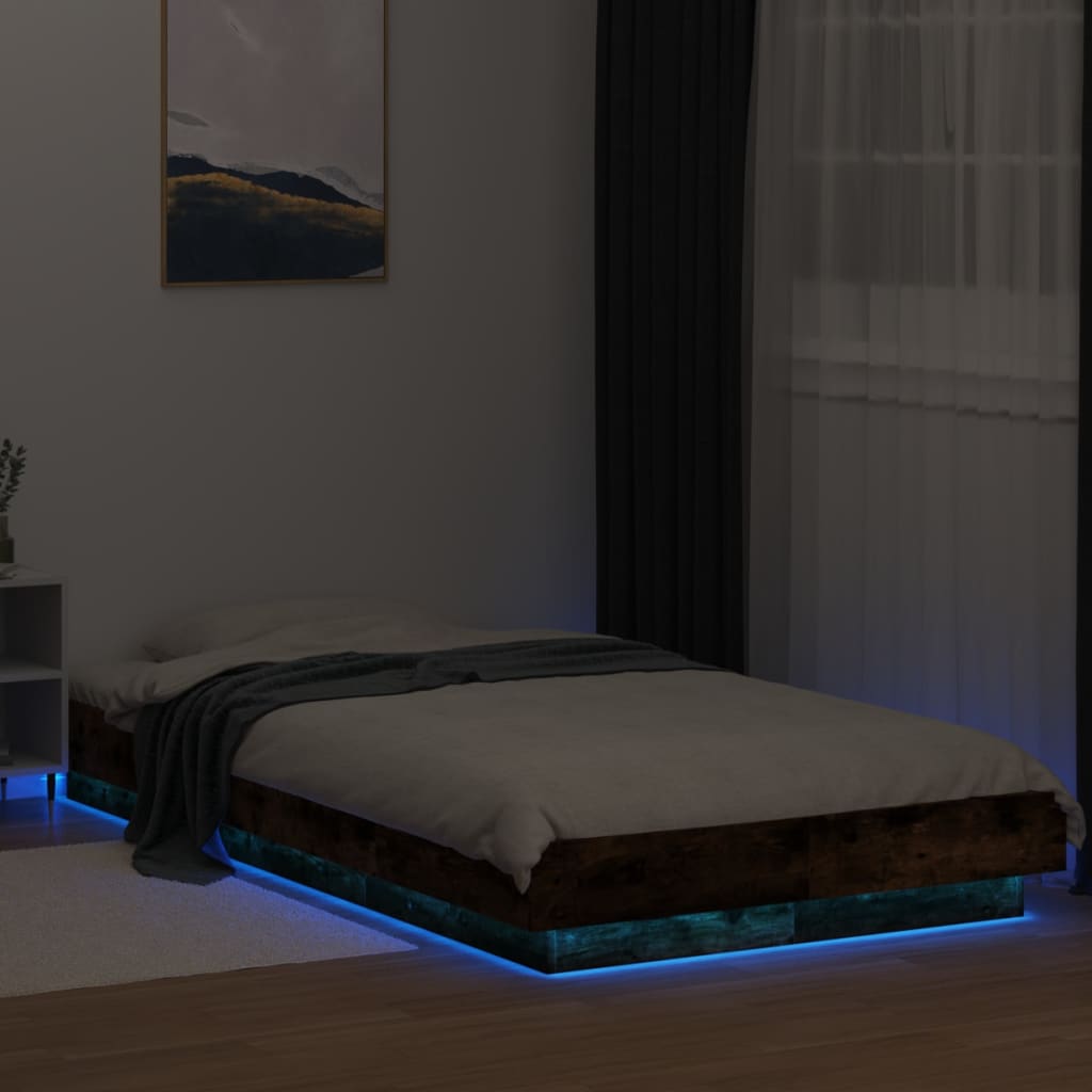 Πλαίσιο Κρεβατιού με LED Καπνιστή Δρυς 90x190 εκ. Επεξεργ. Ξύλο