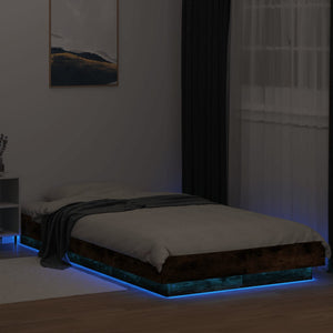 Πλαίσιο Κρεβατιού με LED Καπνιστή Δρυς 75x190 εκ. Επεξεργ. Ξύλο