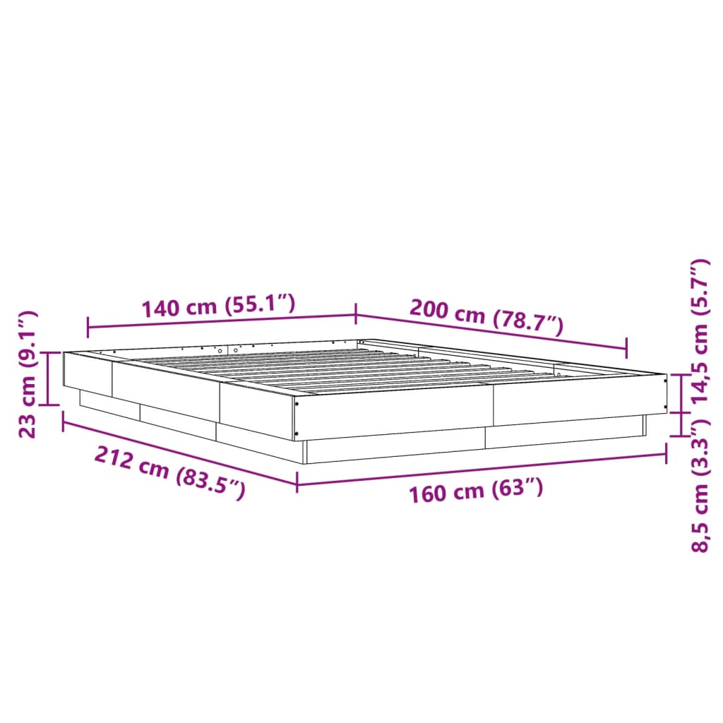 Πλαίσιο Κρεβατιού Γκρι Sonoma 140x200 εκ. Επεξεργασμένο Ξύλο