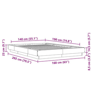 Πλαίσιο Κρεβατιού Γκρι Σκυροδέματος 140x190 εκ. Επεξεργ. Ξύλο
