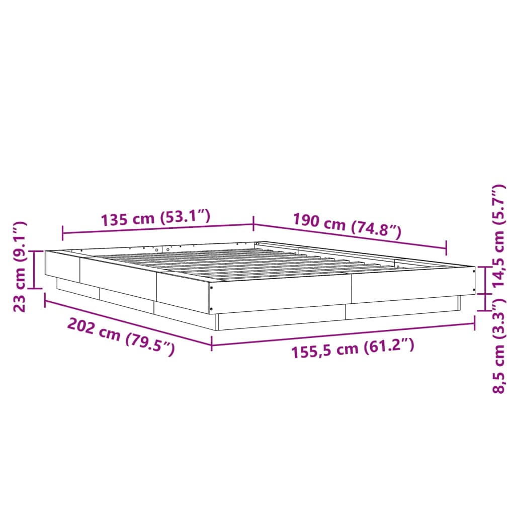 Πλαίσιο Κρεβατιού Γκρι Sonoma 135x190 εκ. Επεξεργασμένο Ξύλο