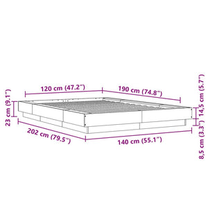 Πλαίσιο Κρεβατιού Γκρι Σκυροδέματος 120x190 εκ. Επεξεργ. Ξύλο