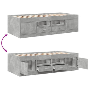 Καναπές Κρεβάτι με Συρτάρια Χωρίς Στρώμα Γκρι Σκυρ. 100x200 εκ.