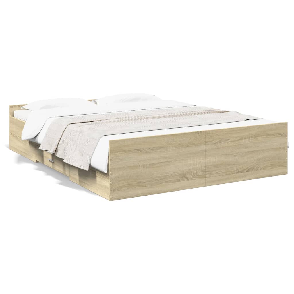 Πλαίσιο Κρεβατιού με συρτάρια Sonoma Δρυς 160x200εκ. Επεξ. Ξύλο - Pakobazaar