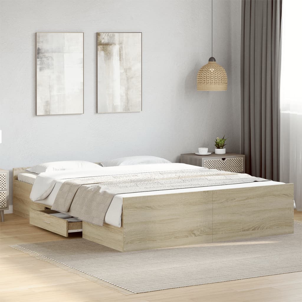 Πλαίσιο Κρεβατιού με συρτάρια Sonoma Δρυς 160x200εκ. Επεξ. Ξύλο - Pakobazaar