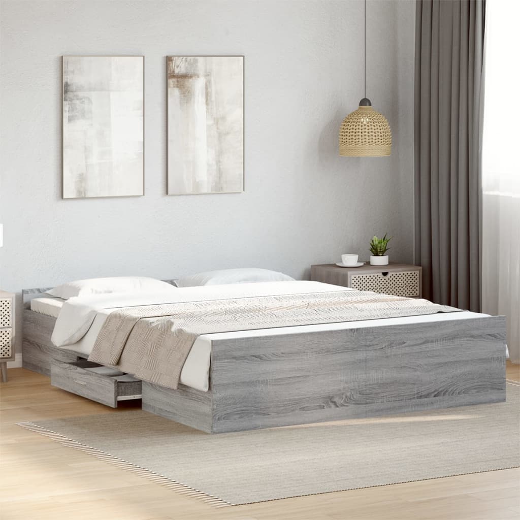 Πλαίσιο Κρεβατιού με συρτάρια Γκρι sonoma 140x200εκ. Επεξ. Ξύλο