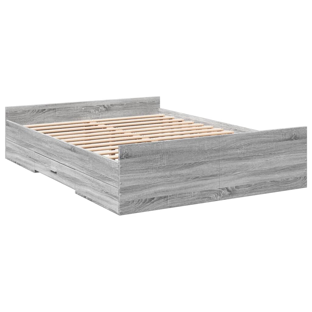 Πλαίσιο Κρεβατιού με συρτάρια Γκρι sonoma 135x190εκ. Επεξ. Ξύλο