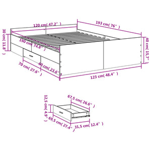 Πλαίσιο Κρεβατιού με συρτάρια Γκρι sonoma 120x190εκ. Επεξ. Ξύλο