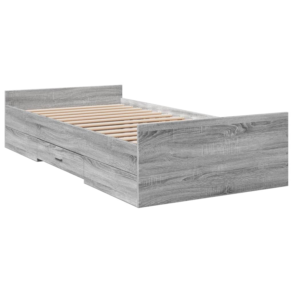 Πλαίσιο Κρεβατιού με Συρτάρια Γκρι Sonoma 75x190 εκ. Επεξ. Ξύλο