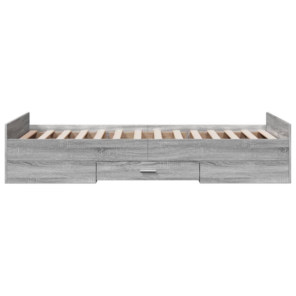 Πλαίσιο Κρεβατιού με Συρτάρια Γκρι Sonoma 75x190 εκ. Επεξ. Ξύλο
