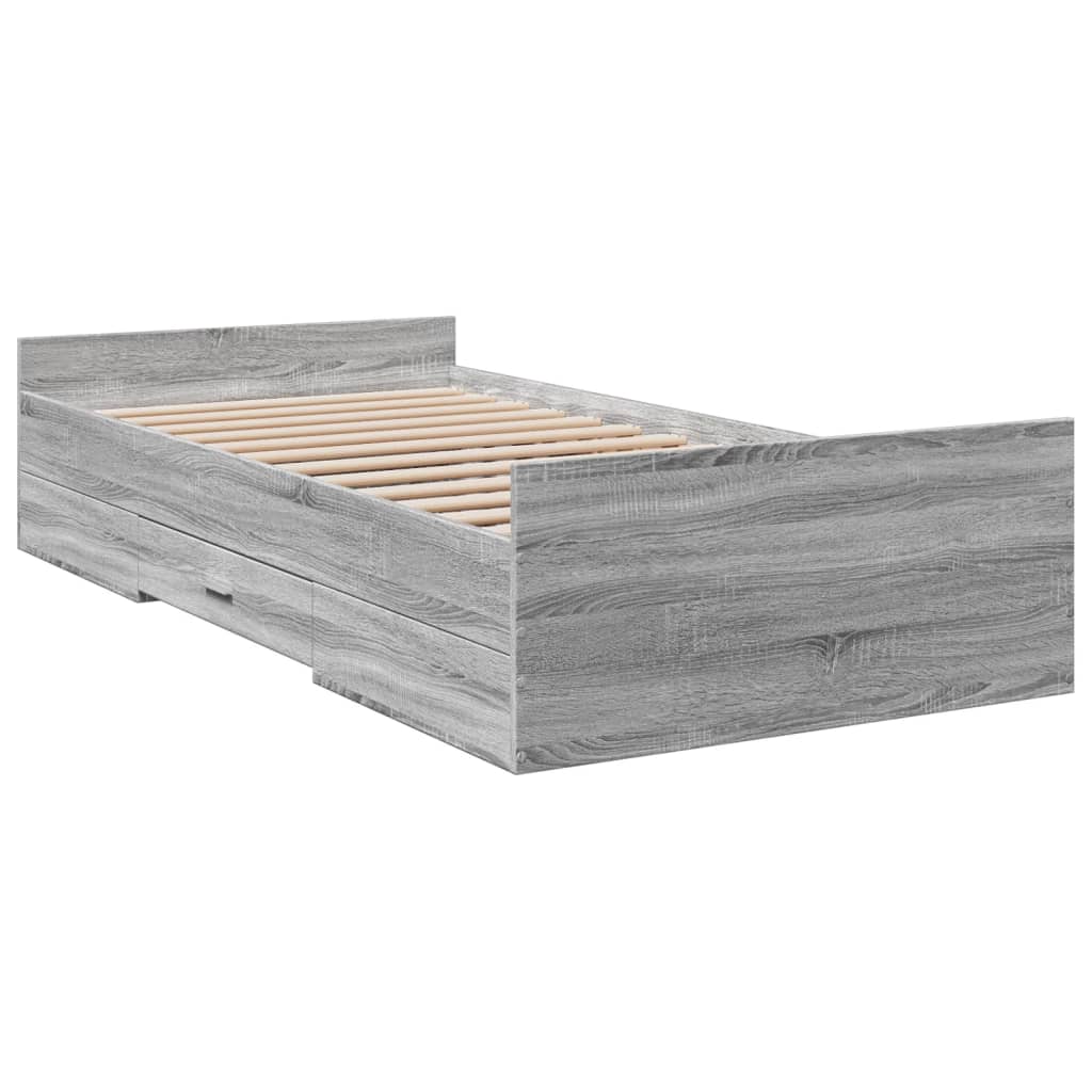 Πλαίσιο Κρεβατιού με Συρτάρια Γκρι Sonoma 75x190 εκ. Επεξ. Ξύλο