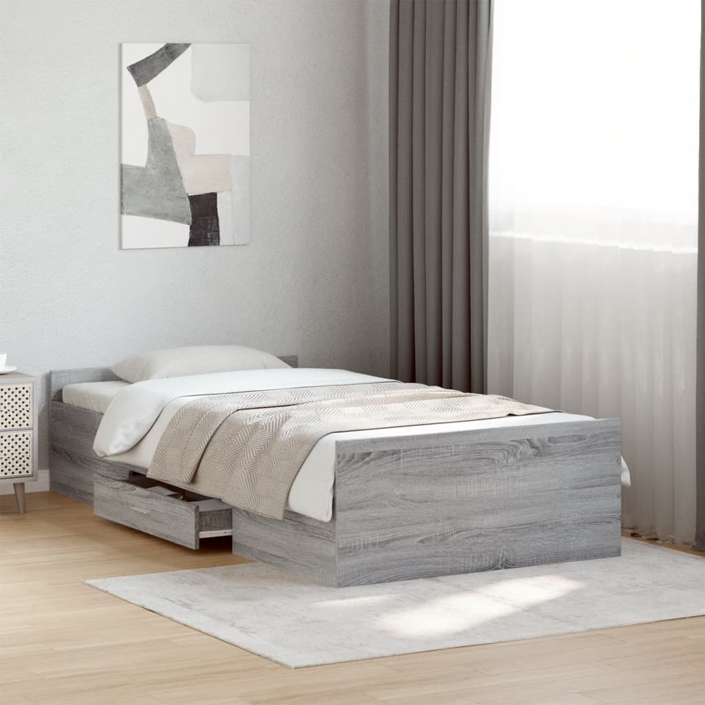 Πλαίσιο Κρεβατιού με Συρτάρια Γκρι Sonoma 75x190 εκ. Επεξ. Ξύλο