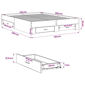Πλαίσιο Κρεβατιού με Συρτάρια Μαύρο 150 x 200 εκ. Επεξεργ. Ξύλο