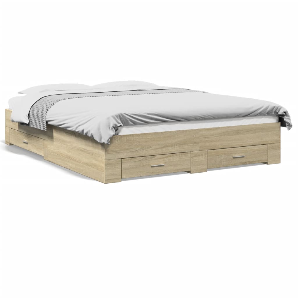 Πλαίσιο Κρεβατιού με Συρτάρια Sonoma Δρυς 150x200εκ. Επεξ. Ξύλο