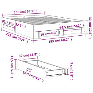 Πλαίσιο Κρεβατιού με Συρτάρια Γκρι Σκυρ. 150x200 εκ. Επεξ. Ξύλο
