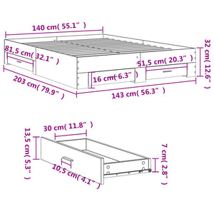 Πλαίσιο Κρεβατιού με συρτάρια Γκρι sonoma 140x200εκ. Επεξ. Ξύλο