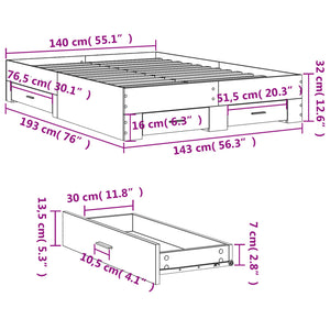 Πλαίσιο Κρεβατιού με συρτάρια Γκρι sonoma 140x190εκ. Επεξ. Ξύλο
