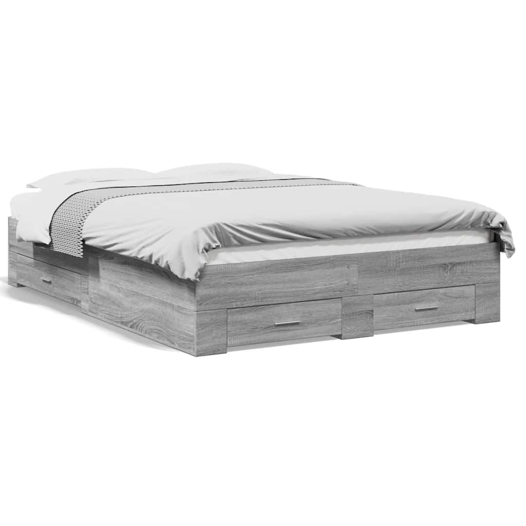 Πλαίσιο Κρεβατιού με συρτάρια Γκρι sonoma 135x190εκ. Επεξ. Ξύλο