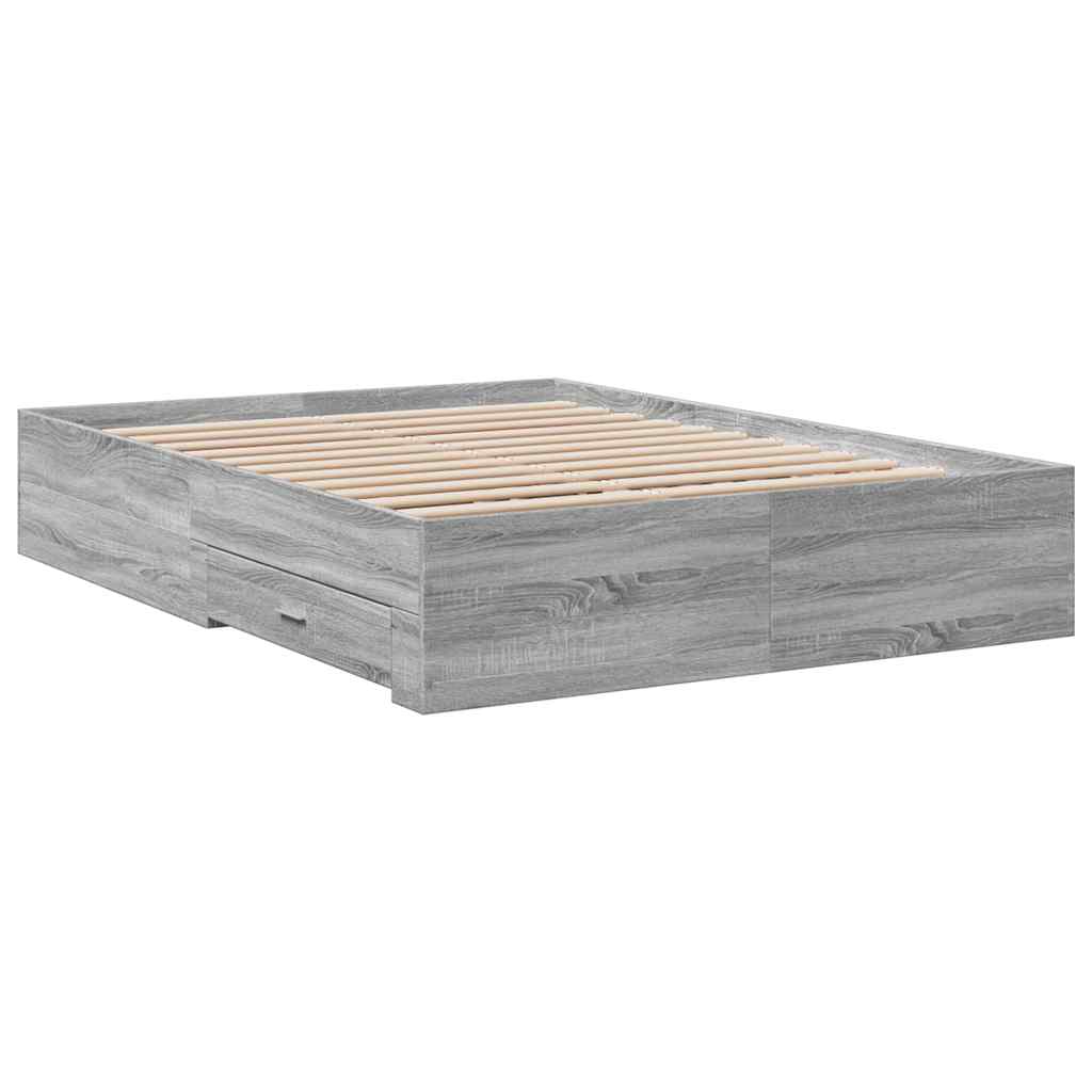 Πλαίσιο Κρεβατιού με συρτάρια Γκρι sonoma 135x190εκ. Επεξ. Ξύλο