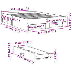 Πλαίσιο Κρεβατιού με συρτάρια Καφέ Δρυς 135x190εκ. Επεξ. Ξύλο