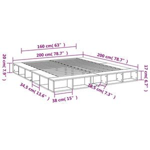 Πλαίσιο Κρεβατιού Γκρι Σκυροδέματος 200x200 εκ. Επεξεργ. Ξύλο
